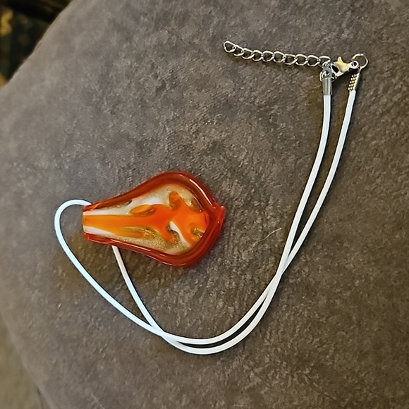 MURANO Orange Handblown Glass Pendant Rope Necklace - Picture 2 of 5
